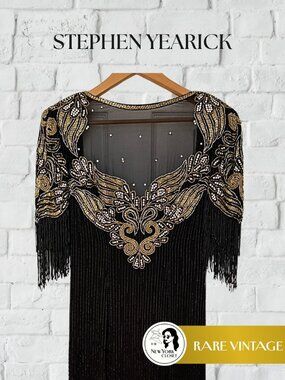 Stephen Yearick RARE Vintage | Hand-Beaded Silk Gown - Black & Gold | Size 6